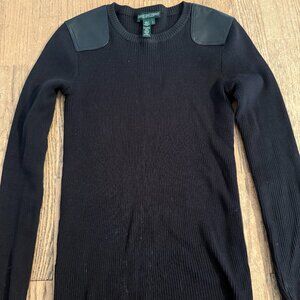 Ralph Lauren Jeans Company Women Black Sweater w leather accents S